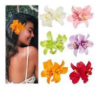 RUIRUIMING 6 Colors Artificial Flower Hair Clips, Bohemian Hawaiian Hairpin for Seaside Holiday, 3.5 Inch (Twin Flowers)