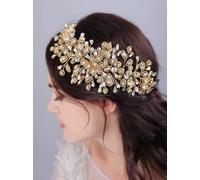 RUIRUIMING Bride Wedding Hair Comb Silver Crystal Headpieces Bridal Hair Clip Side Comb Wedding Hair Accessories for Women and Girls (Gold)