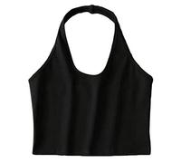 ruiruiNIE Womens Summer Halter Neck Sleeveless Crop Top Sexy Low Cut O Neck Solid Color Mini Cami Tank Vest Backless Bodycon Basic Bralette