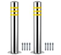 Ruiseawing 2 Pcs Fixed Steel Security Posts for Driveways, 600/750mm Height Parking Bers, Anti Parking Driveway Guard Saver Blocker, Stainless Steel Safety Bollards (Silver 76x600MM2pcs)