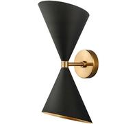 Ruiseawing American Style Metal Wall Sconces 2 Heads Black Hourglass Shape Wall Mounted Lamp for Bedside Hallway Bedroom Doorway E26/E27 Sockets