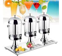Ruiseawing Commercial Beverage Dispenser, 24L 3 Head Ice Tea Drink Machine, 304 Stainless Steel Clear Glass Cold Hot Juice Dispenser
