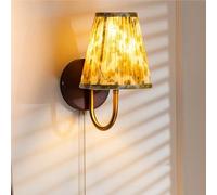 Ruiseawing Gold E27 Wall Sconce with Rose Fabric Shade Traditional Wooden Bedside Light Vintage Wall Lamp for Bedroom Living Room