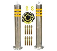 Ruiseawing Security Bollards For Driveway,Reflective Pparking Pole For Garage,2Pcs Stainless Steel Parking Ber With Plastic Chain(Silver800×76mm/31.5×3in) (Silver 800×76mm/31.5×3in)