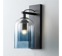Ruiseawing Vintage Industrial E27 Wall Sconce Dual Bell Glass Shade Retro Wall Lamp Lighting for Bathroom Kitchen Bedroom(Blue)