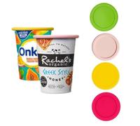 RuishiLinh 4 Pcs Reusable Yogurt Pot Lids Silicone Stretch Lids Designed to fit Standard Yoghurt and Cream pots