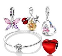 Ruishiqi 925 Sterling Silver Pendant Bracelet Snowflake Buckle Snake Bone Bracelet 5 Pieces Set, Suitable for Pandora Women DIY Jewelry Accessories Charms Beads