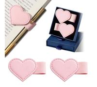 Ruispeed 2Pcs Magnetic Leather Bookmarks with Pen Holder Gift Box, Heart-Shaped Magnetic Book Marks for Book Lover Readers Cute Leather Bookmark for Women Girls, Pink