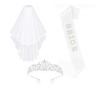 Ruispeed 3 Pieces JGA Accessories for Women - Bride to Be Sash, Bridal Veil with Comb, Wedding Crown for Hen Party Decoration, Engagement Party & Bridal Shower