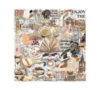 Ruispeed 50 PCS Retro Reading Stickers for Scrapbooking Journaling Junk Journal Scrapbook Supplies - Waterproof Transparent PET Aesthetic Decals for Resin Crafts Decorative Art Crafts (Retro-1)