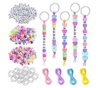 RUISPEED 566-piece Bead Set for Keychains, Craft Kit for Children 6 Years and Up, Colourful Alphabet Beads for DIY, Gift for Girls, DIY Jewellery for Bags & Backpack (Heart, Dream Colours)