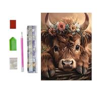 Ruispeed 5D Diamond Painting Kits for Adults, Highland Cow Diamond Art for Beginners, DIY Full Round Drill Paint by Diamonds Dot Gem Art for Adults, Home Wall Decor 12x16 Inch