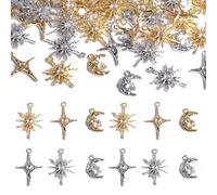 Ruispeed 60 Pieces Jewelry Celestial Charms Set, Silver & Gold Plated Moon Star Sun Pendants, DIY Jewelry Making Accessories