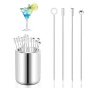 Ruispeed Cocktail Picks 16Pcs Stainless Steel Martini Picks Reusable Drink Stick with Storage Cup Appetizers Skewers Set for Sandwiches BBQ Snacks Cocktails Olives Fruits 4.25 inch