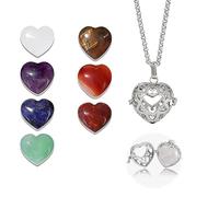 RUISPEED Heart Shaped Healing Crystal Set with 7 Natural Stones Necklace for Wearing and Easy Removal, Ideal as a Spiritual Gift for Women and Teens