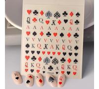 Ruispeed Nail Stickers for Nail Art - 5D Embossed Playing Card Nail Art Stickers with Red Hearts & Black Spades, Self-Adhesive Decals for Women & Girls DIY Manicure