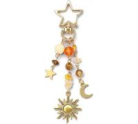 Ruispeed Sun and Moon Keychain with Colorful Star Beads and Gemstone Charm, Y2K Aesthetic Bag Charm for Women and Men
