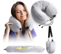 RUISPEED Travel Pillow with Storage Space U-shaped Neck Pillow for 1 to 3 Day Trips Soft Velour Pillow Cover Grey ideal for Plane Train Office and Home