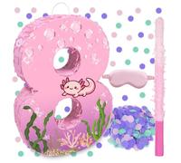 RUISUER 15.7" Axolotl Number 8 Pinata, Axolotl Birthday Party Decorations | Pink Axolotl Piñata with Piñata Stick Blindfold Confetti, Axolotl Theme Birthday Party Supplies for 8th Boys and Girls