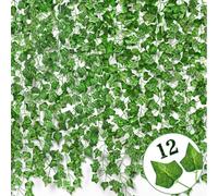 ruitao 12Pcs Artificial Ivy Garland Vines for Room Decor UV Resistant Green Leaves Fake Plants Aesthetic Hanging vines for Bedroom Accessories Wedding Party Garden Wall Decor, 84Ft