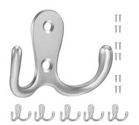 ruitao 6 PCS Dual Coat Door Hooks, Double Prong Wall Mounted Hooks with 12 PCS Screws for Hanging Hat Clothes Tie Towel Metal Retro Cloth, Hanger for Bathroom Bedroom Kitchen,Silver