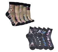 RUITASA Women Sheer Mesh Socks, 5 Pairs Vintage Sheer Socks, Summer Transparent Flower Ankle Socks, Black, One Size Extra Tall