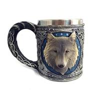 Ruiting 3D Wolf Resin Mug Red Stainless Steel Cup Creative Tankard Cup Drinking Tea Cup Wolf Coffee Mug