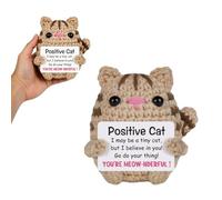Ruiunchu Cat Gifts for Women, Cute Positive Crochet Animals | Crochet Positive Cat, Funny Mini Plush Doll Present for Cat Lover Women Men Birthday Office Home Desk Decor