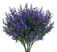 Ruiuzioong Artificial Lavender Flowers Plants 6 Pieces, Lifelike UV Resistant Fake Shrubs Greenery Bushes Bouquet to Brighten up Your Home Kitchen Garden Indoor Outdoor Decor (Purple)
