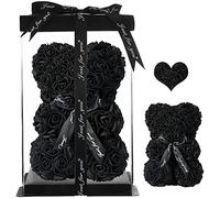 Ruiuzioong Rose Bear flower Rose Teddy Bear Hand Made Foam Rose Flower Bear with Gift Box - Best Gift for Valentines Day, Mothers Day, Wedding, Anniversary, Birthday (Black)