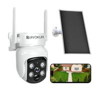 RUIVOKUR Solar Security Camera Outdoor Wireless with 360° PTZ, 2K/4MP WIFI Security Camera, Continuous Power, PIR Motion Detection, Color Night Vision, APP Alert, IP65, Alexa Compatible