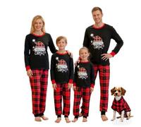 RUIWANBBY Christmas Family Matching Pajamas Set Crew Neck Long Sleeve Print Tops Elastic Waist Plaid Pant 2 Pieces Loungewear (Dad, XL, Christmas Hat)