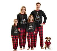 RUIWANBBY Christmas Family Matching Pajamas Set Crew Neck Long Sleeve Print Tops Elastic Waist Plaid Pant 2 Pieces Loungewear (Dad, 2XL, Christmas Tree)
