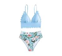 RUIWANBBY Family Matching Outfits Summer Floral Print Swimsuits Mother Girl Two Piece Bikini Set Father Boy Swim Bathing Trunks (Mom, M, Blue Mom)
