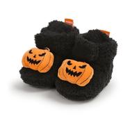 RUIWANBBY Infant Baby Boy Girl Cozy Fleece Booties Halloween Pumpkin Soft Slippers Winter Warm Newborn Crib Shoes Prewalkers (B-Black, 12-18 Months)