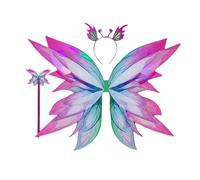 RUIWANBBY Kid Girl Halloween Costume Sets Tulle Skirt, Butterfly Wings, Fairy Stick, Hair Hoop for Cosplay Theme Party Outfits (3pcs Gradient Rose Red, One Size)