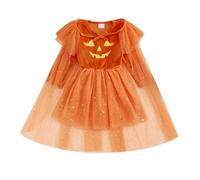 RUIWANBBY Kid Little Girl Halloween Costumes Cute Print Tulle Dress with Glitter Mesh Cape for Cosplay Princess Party Outfit (C-Orange, 2-3T)