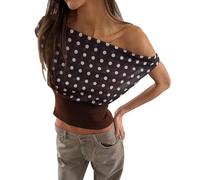 RUIWANBBY Off The Shoulder Tops for Women Casual Sexy Sleeveless Shirts Y2K Summer Polka Dot Crop Tank Tops for Going Out (Chocolate, S)