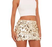 RUIWANBBY Shiny Sequin Skirt for Women Above Knee Length Sparkly Glitter Bodycon Mini Skirts Going Out Holiday Parties Outfit (B-Gold, S)