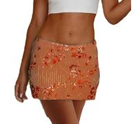 RUIWANBBY Shiny Sequin Skirt for Women Above Knee Length Sparkly Glitter Bodycon Mini Skirts Going Out Holiday Parties Outfit (Orange, L)