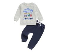 RUIWANBBY Toddler Baby Boy 2nd Birthday Clothes Outfit Choo Choo I'm Two Train Sweatshirt Long Sleeve T-Shirt Pants Set (Gray, 18-24 Months)
