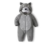 RUIWANBBY Toddler Baby Halloween Cute Monster Animal Costume Fuzzy Warm Hooded Romper Zip-Up Cosplay Jumpsuit for Boy and Girl (F-Gray, 66)