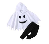 RUIWANBBY Toddler Kid Boy Girl Halloween Costumes Spooky Ghost Hooded Cloak Top Elastic Waist Pant 2 Piece Set Cosplay Clothes (B-White, 3-4T)