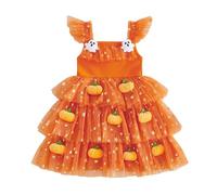 RUIWANBBY Toddler Little Girl Halloween Outfit Pumpkin/Ghost Decor Sleeveless Smocked Layer Tulle Dress for Festival Party
