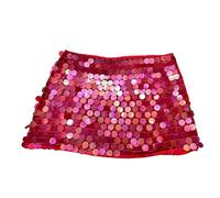 RUIWANBBY Women Sexy Sequin Glitter Tassel Fringe Skirt High Waist Shinny Belly Dance Mini Skirts Metallic Rave Party Outfits (B-Red, M)