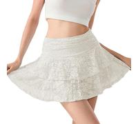 RUIWANBBY Women Y2k Floral Lace Mini Skirt Low Waist Layered Ruffled Hem A Line Short Skirts Trendy Party Going Out Streetwear (White, S)