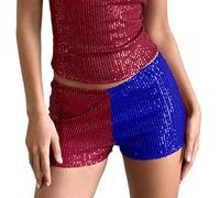 RUIWANBBY Women Y2k Sparkly Sequin Shorts Sexy Glitter Low Rise Elastic Waistband Hot Pants Rave Party Club Streetwear Outfit (C-Red Blue, S)