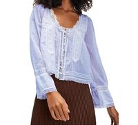 RUIWANBBY Women's Lace Tie Front Top Y2k Coquette Long Sleeve Ruffle Button Down Cardigan Shirt Going Out Flowy Peplum Tops (Purple, L)