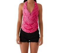 RUIWANBBY Womens Sexy Sequin Sparkle Halter Crop Tops Y2k Bling Glitter Backless Summer Tank Top Night Out Party Rave Outfits (B-Rose Red, S)