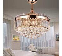 RuiWing 42" Crystal Ceiling Fan with LED Light and Remote Control Retractable Fandelier 3 Colors 3 Speeds with Silent Motor Luxury Lighting Fixture for Indoor Bedroom Living Room